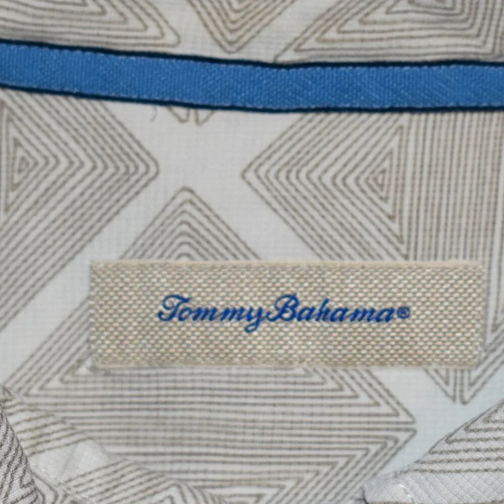 Tommy Bahama‎ Tan/Cream Diamond Pattern Silk Button Front Shirt Sz 3XL - Picture 3 of 4